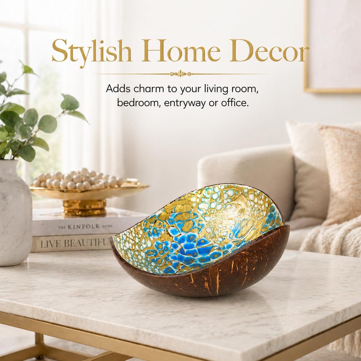 Coconut Acai Bowl Candy Dish - Heart Wooden Shell for Smoothie Yogurt Food image 5