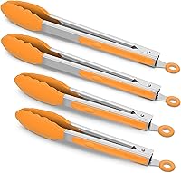 Vista 6 de Paquete de 4 pinzas de cocina negras, de silicona de alta calidad, sin BPA, antiadherentes, acero inoxidable, para barbacoa, para cocinar, asar a