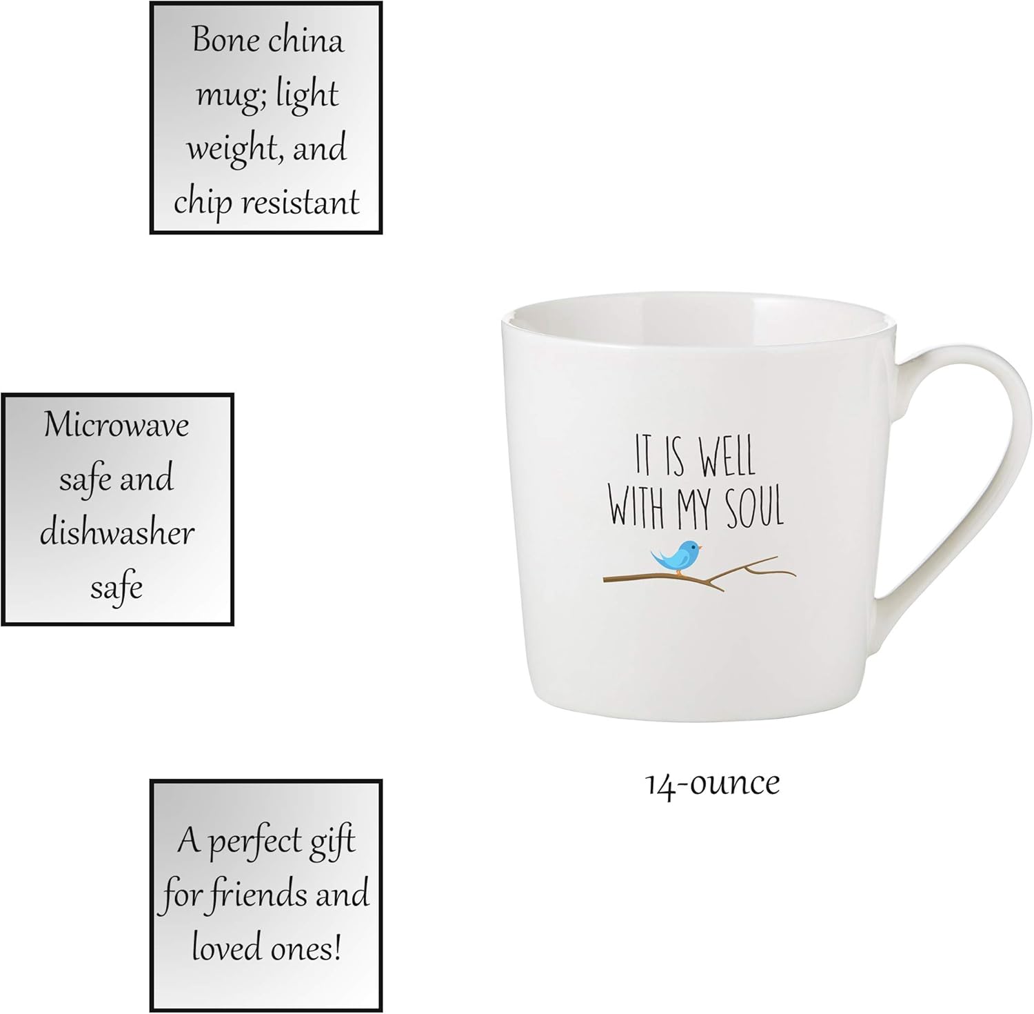 Creative Brands Faithworks - Inspirational White Bone China Café Mug/Cup, 14-Ounce, It is Well - Image 3