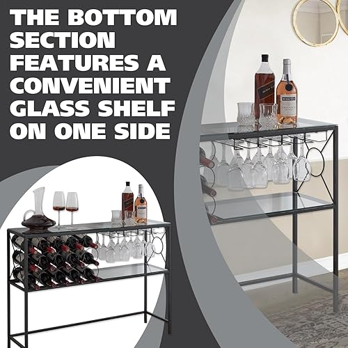 Miniatura 5 de Kings Brand Furniture - Mesa de sofá de consola con almacenamiento de estante para vinos, gabinete de bar de vinos con estante para vino y soporte