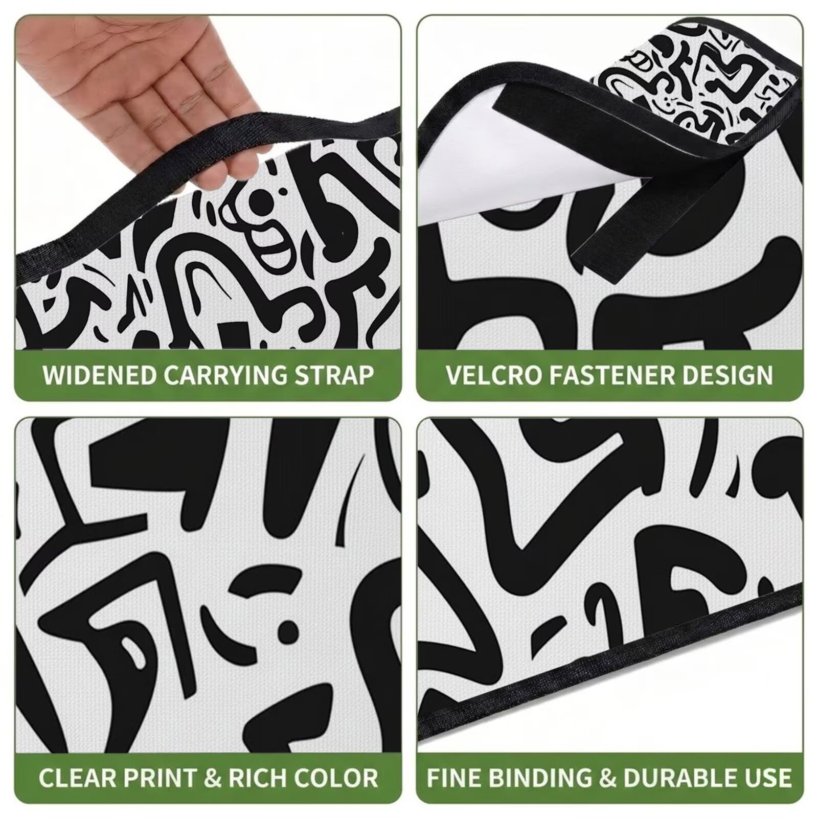 Couverture Pique Nique Grande 200x300cm,Outdoor Couverture Imperméable,Pliable Tapis de Plage Dos en PVC,Picnic Blanket pour Camping Accessoires,Jardin,Parc,Famille - Noir,Blanc,géométrie FZ-177