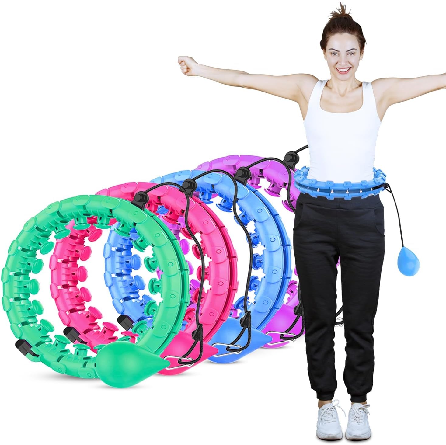 24 Knots Weighted Hula Circle Fit Workout Hoop, Extra Large, Infinity Hoola Fitness Massage Hoops, Smart Waist Exercise Ring for Adults, Weight Loss Fitness Hula Hoop Workout, Plus Size-image-10