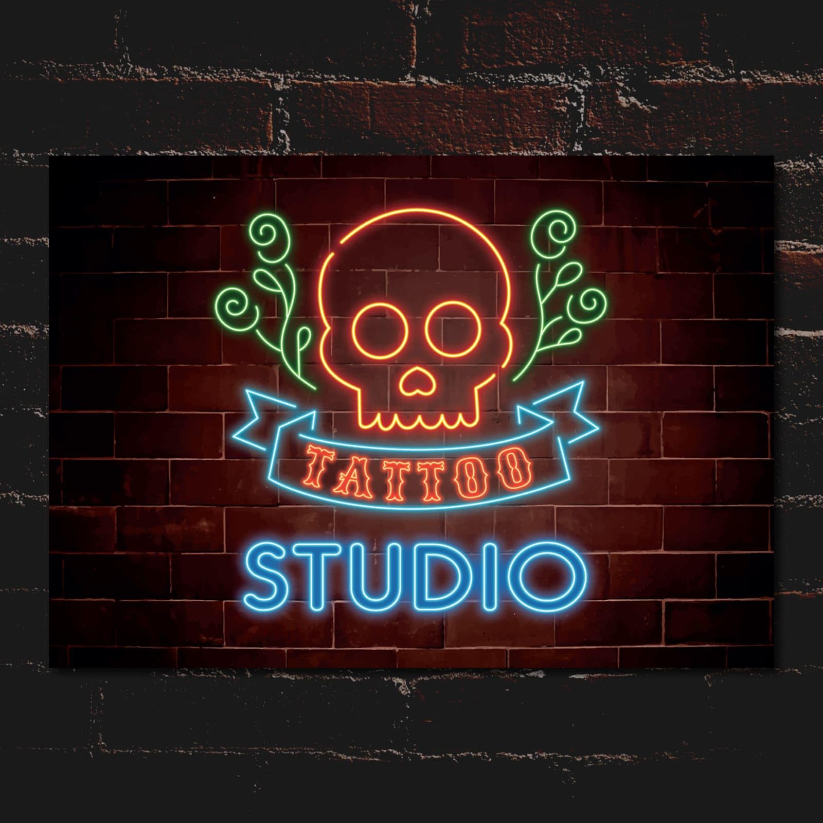 My Pixel Print Metal Tattoo Studio Neon Effect Sign Text Wall Art Decor Gift Plaque