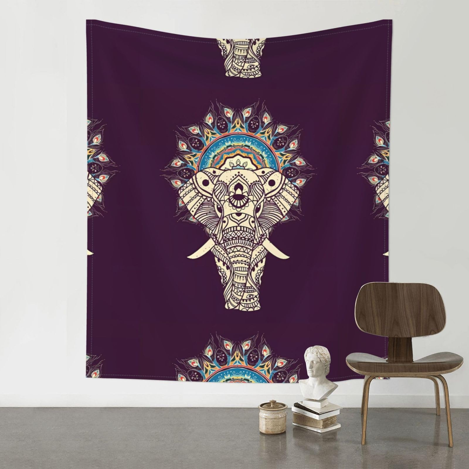 WHJSSF Stylish Boho Map Elephant Prints Wall Tapestry 60x51in - Boho Decor Throw for Bedroom, Dorm, Picnic & Outdoor Adventures