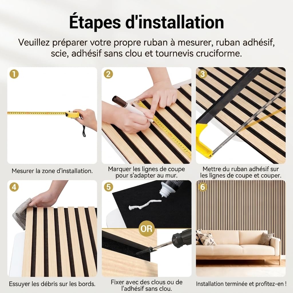TONOR Lot de 20 Panneau Muraux Decoratif Intérieure de Bois, 60 x 30cm - 3,6m², Panneaux Acoustiques 3D, Tasseau Bois Insonorisants pour Decoration Murale, Salon, Chambre, Bureau, Chêne