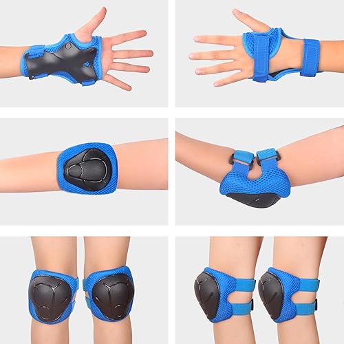 Miniatura 9 de Juego de rodilleras y coderas para niños y jóvenes con protector de muñeca 3 en 1, equipo de protección para niños de 3 a 14 años para patineta,