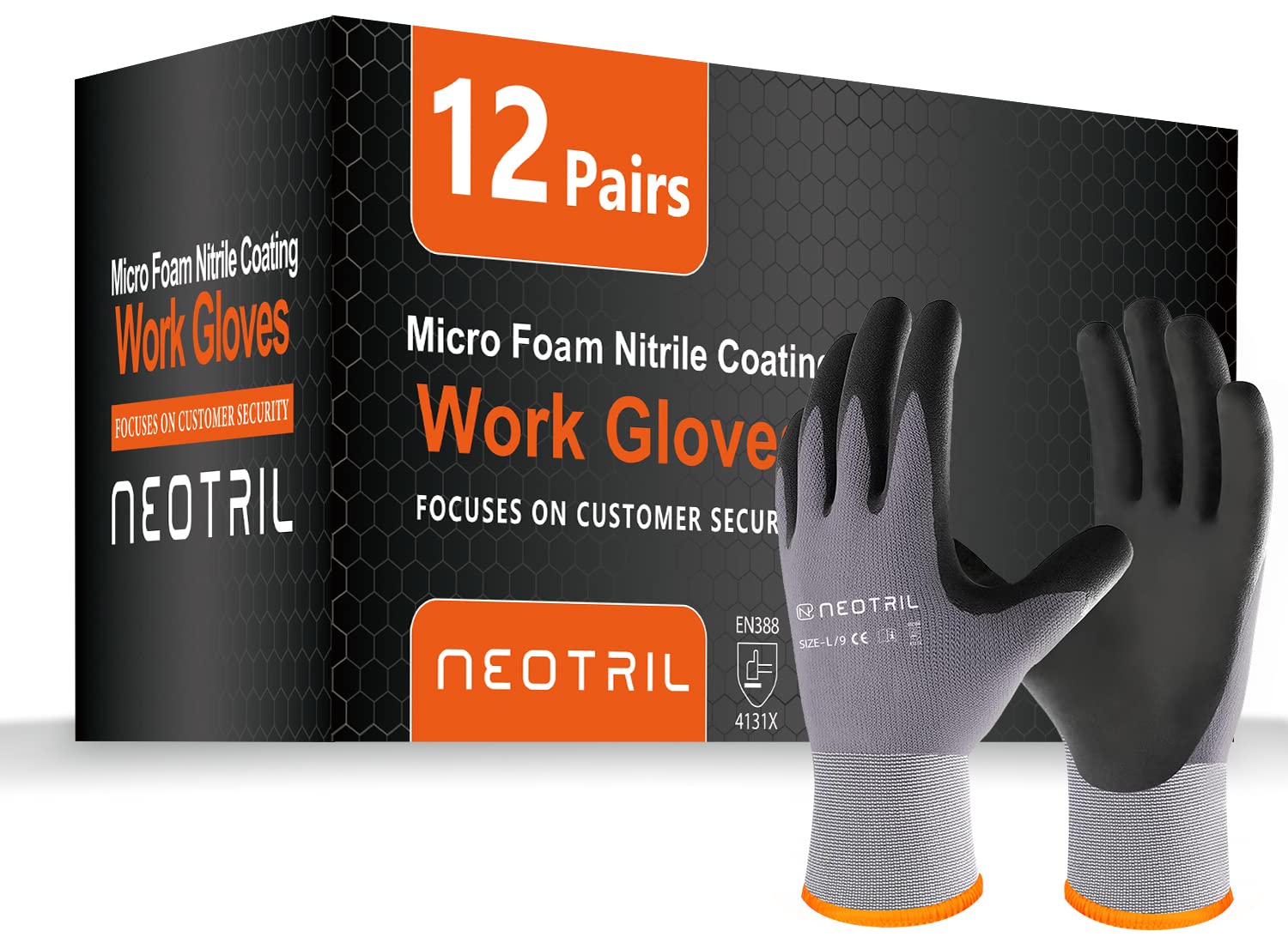 NEOTRIL Safety Work Gloves MicroFoam Nitrile Coated-3/6/12/36 Pairs,Breathable Nylon Working Gloves for Men Women