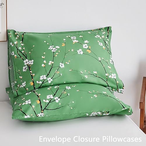 Miniatura 5 de ZANBAST - Juego de sábanas de 4 piezas con estampado de flores verdes, estilo granja, se adapta fácilmente a sábanas de microfibra para todas las