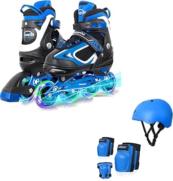 MammyGol Adjustable Inline Skates for Kids Boys Girls Youth with Helmets and Knee Pads Sets