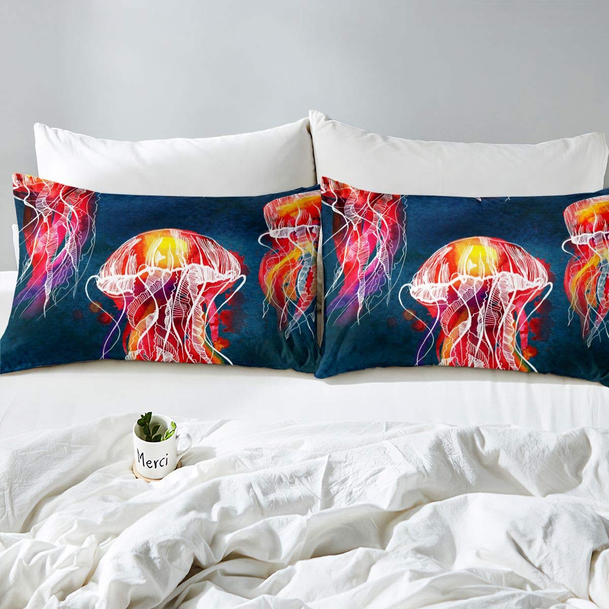 Set Biancheria Da Letto Per Bambini Con Meduse – Copripiumino E Federe Mare Subacqueo, Microfibra Morbida (Matrimoniale 200x200)