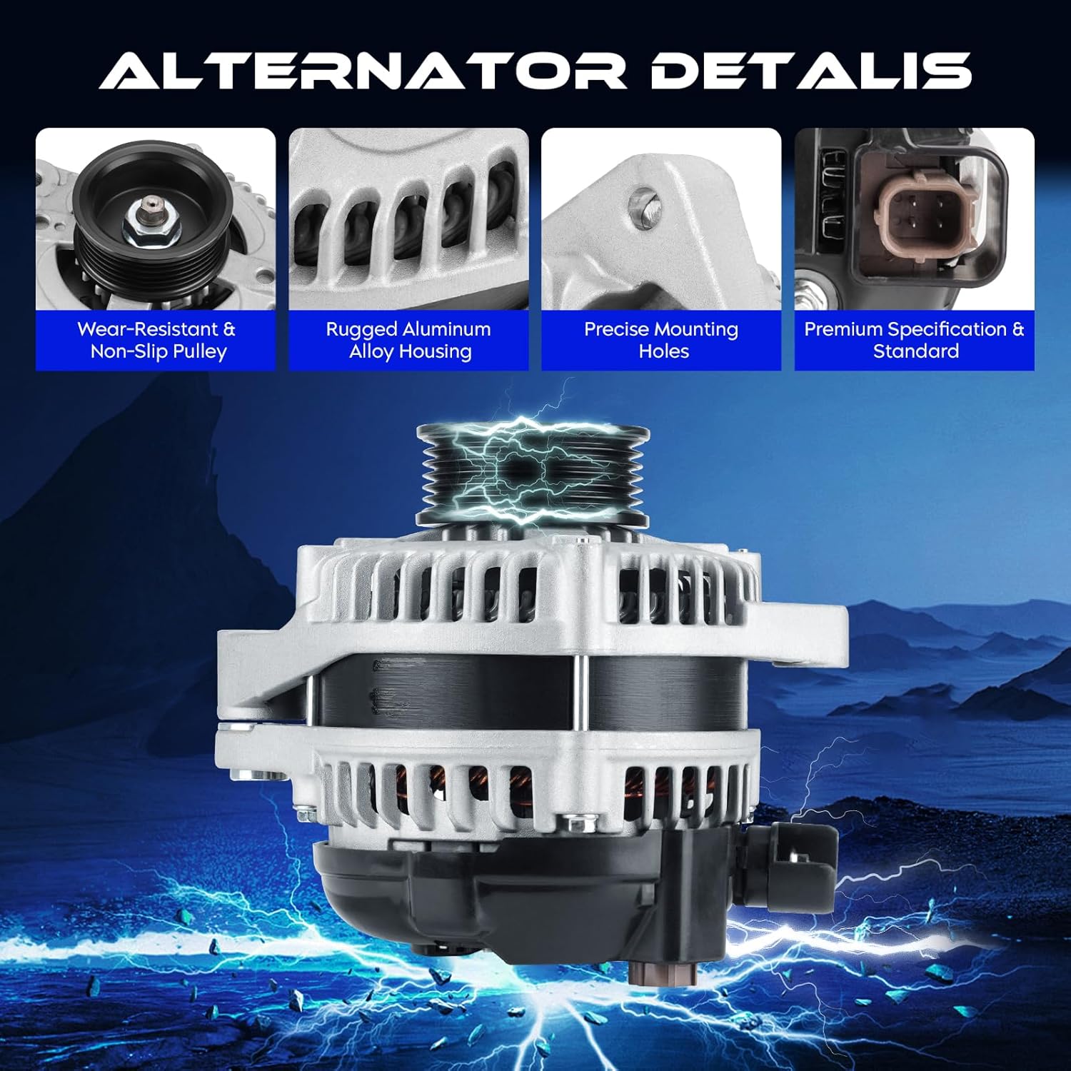 11573N New Alternator 3.5L for Honda Odyssey 2011-2013, for Honda Pilot 3.5L 2012-2015, for Honda Ridgeline 3.5L 2012-2014, 130Amp 12V, Automotive Replacement Alternators for ‎104210-1240 9764219-124