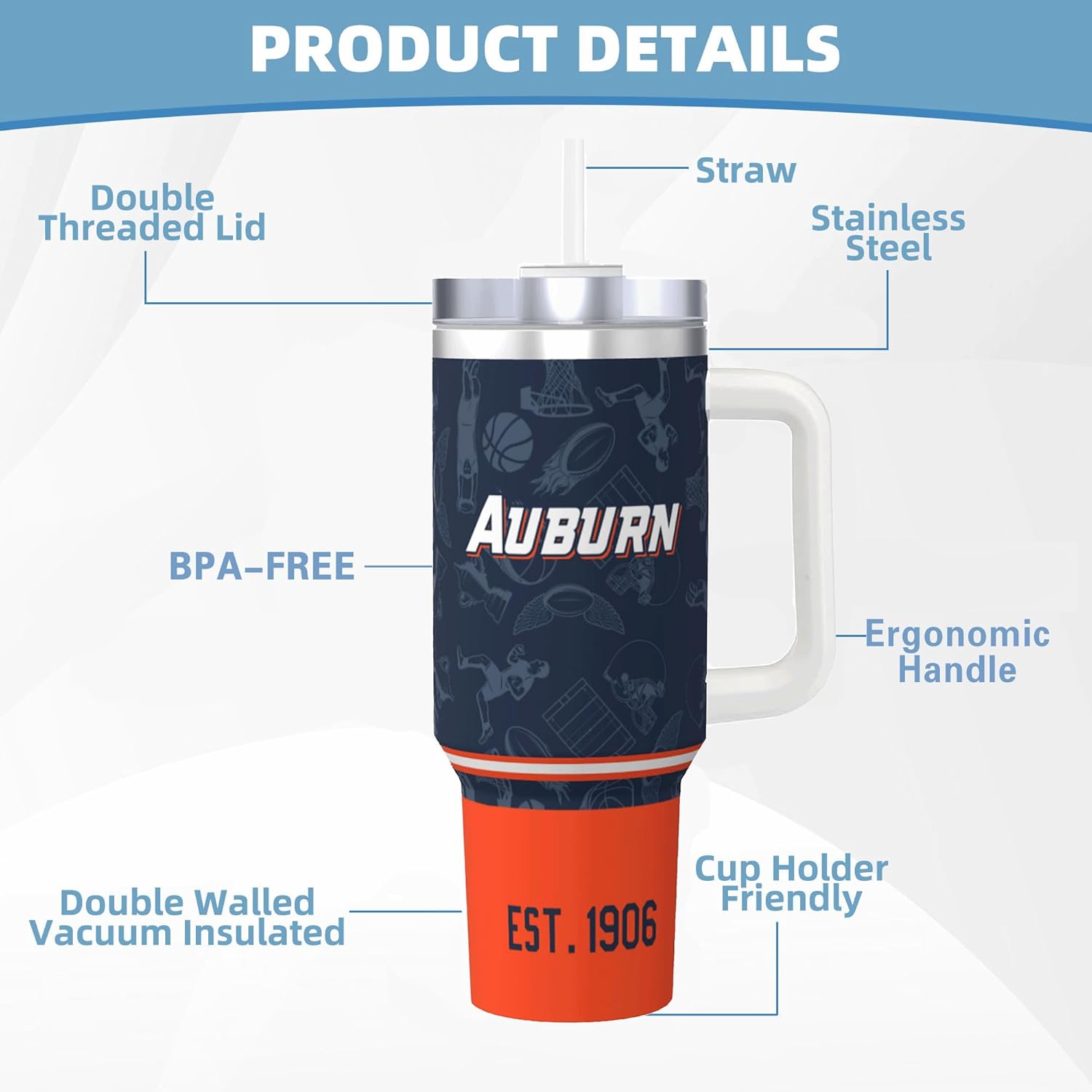 Tumbler 30oz Straight Skinny Portable Handle Car Cups With Anti slip Sleeve Straw Dust Cover,Sports Travel,Stainless Steel Insulated Gifts for Men Women Fans - Image 3