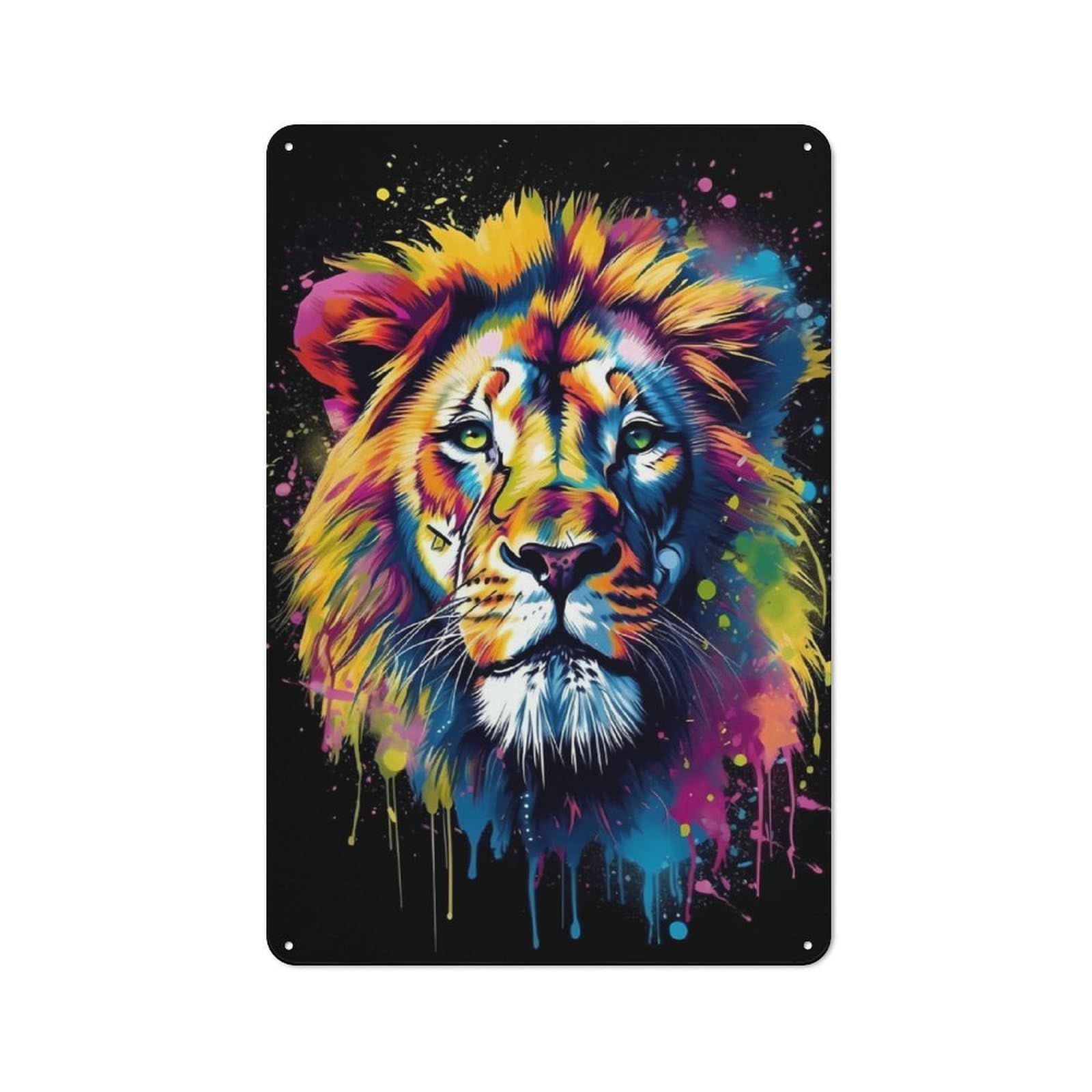 Junmoney Colorful Lion With Drips Rustic Metal Sign 30X20cm Featuring For Garage Wall, Suited To Garage Decor Collectors