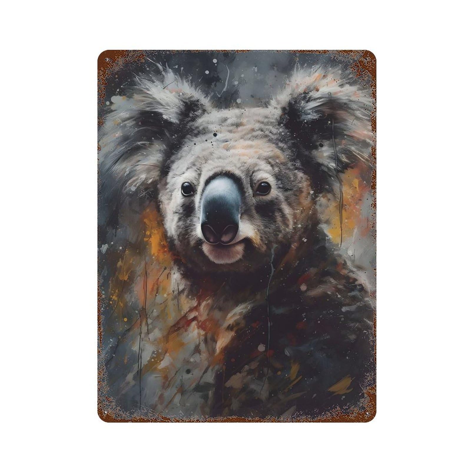 Oil Koala Portrait Rusty Metal Tin Sign 15.7"x11.8", Ideal for Farmhouse, Kitchen And Entryway Decor