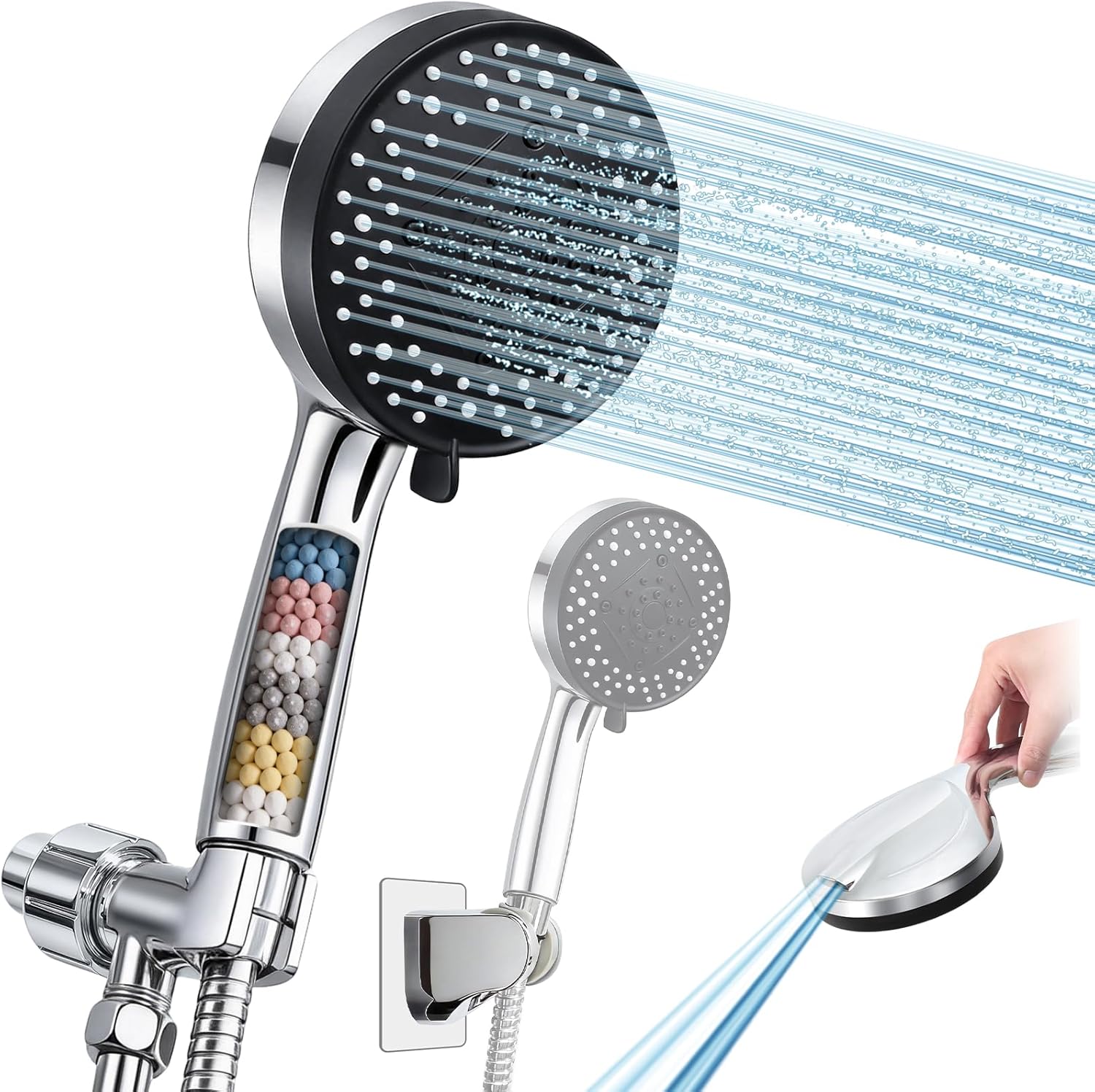 Regadera de Mano con Manguera de 79", 10 Modos Alta Presión