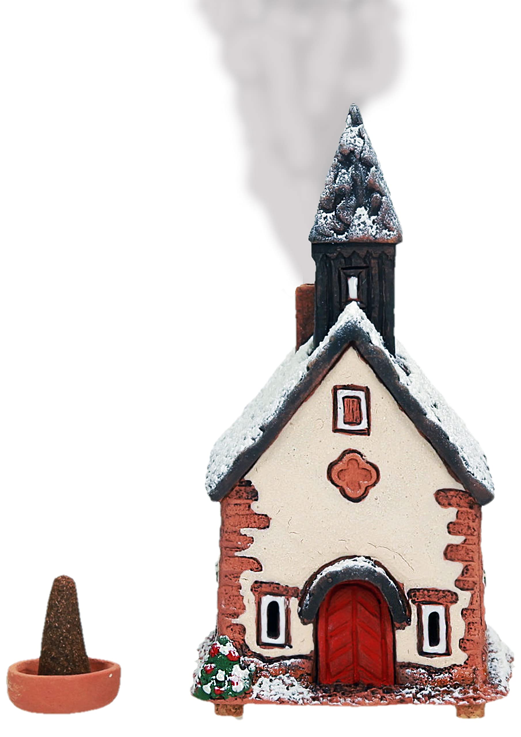 Collection Maisons et Villages en céramique – Fait à la main miniature de la chapelle originale au Tyrol, édition d'hiver – Bougie, cône porte-encens R290SN