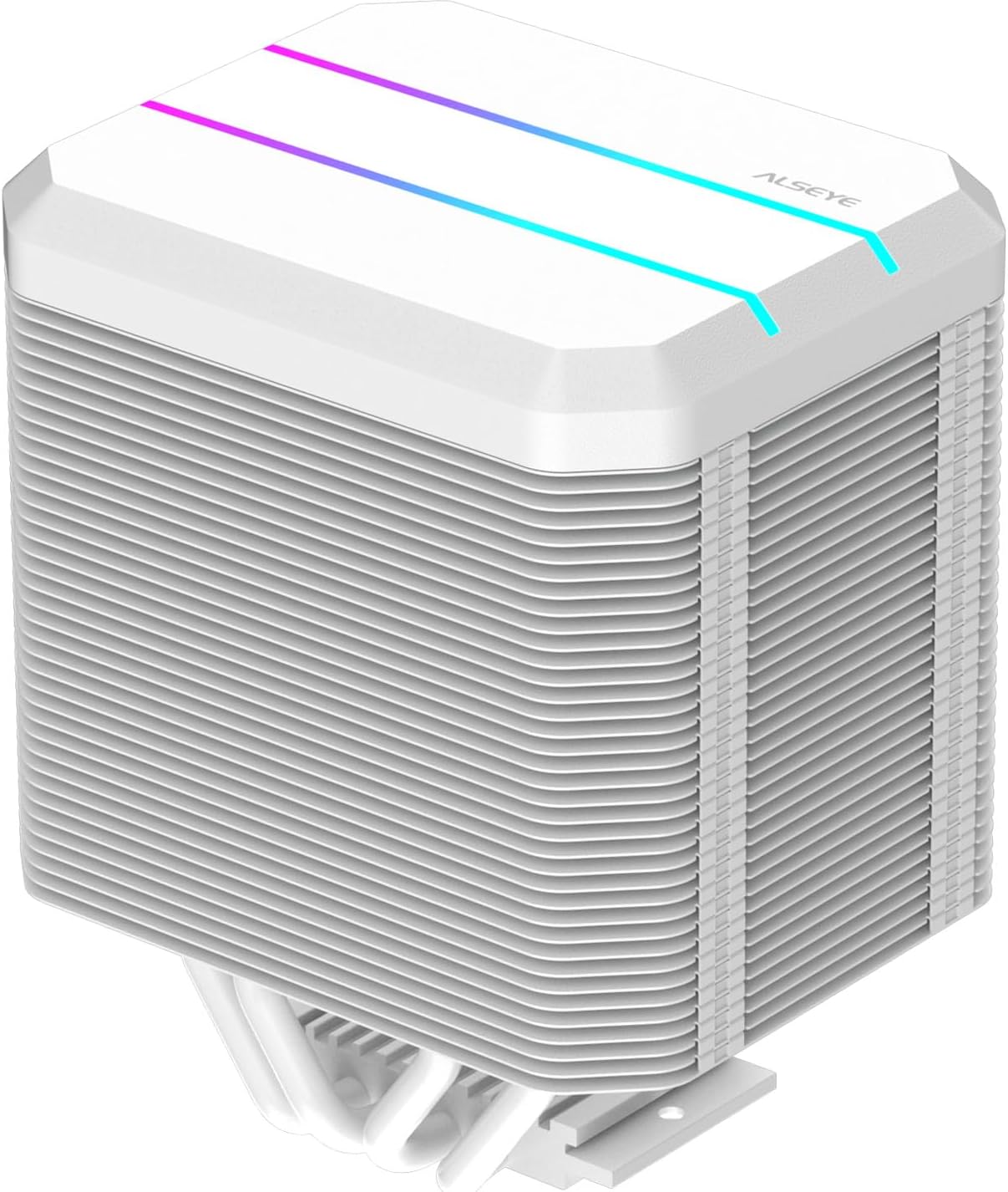 ALSEYE M90 CPU Cooler, Special Hidden Fan Designed Dual-tower CPU Air Cooler with ARGB Light Effect Cover for Small Size Chassis, Compatible with Intel LGA 115X/1200/1366/2011 (White)