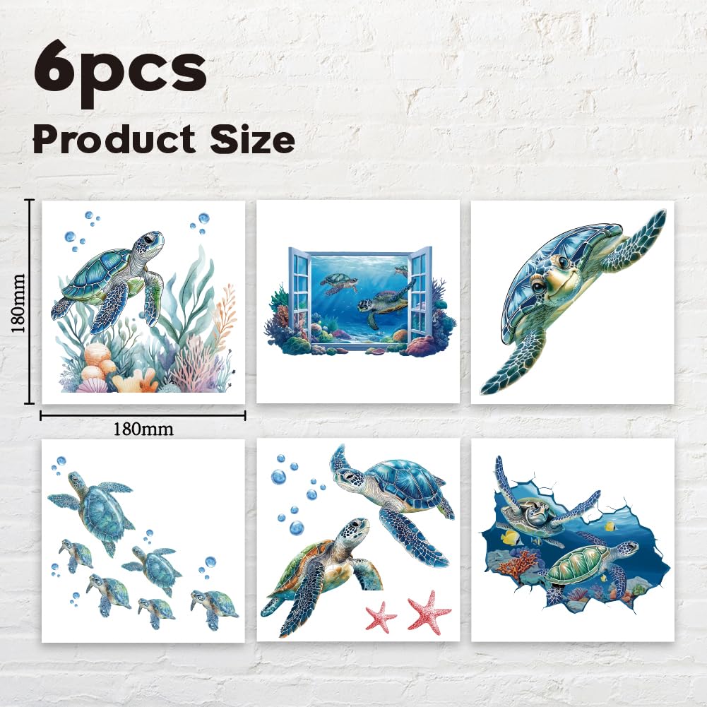 AHANDMAKER 6Pcs Light Switch Plate Stickers, Fun Colorful Turtle Creative Switch Stickers for Light Switch, Wall Outlets, Socket, Ledge, Bedroom, Living Room, Laptop Computer, 7 x 7 Inches