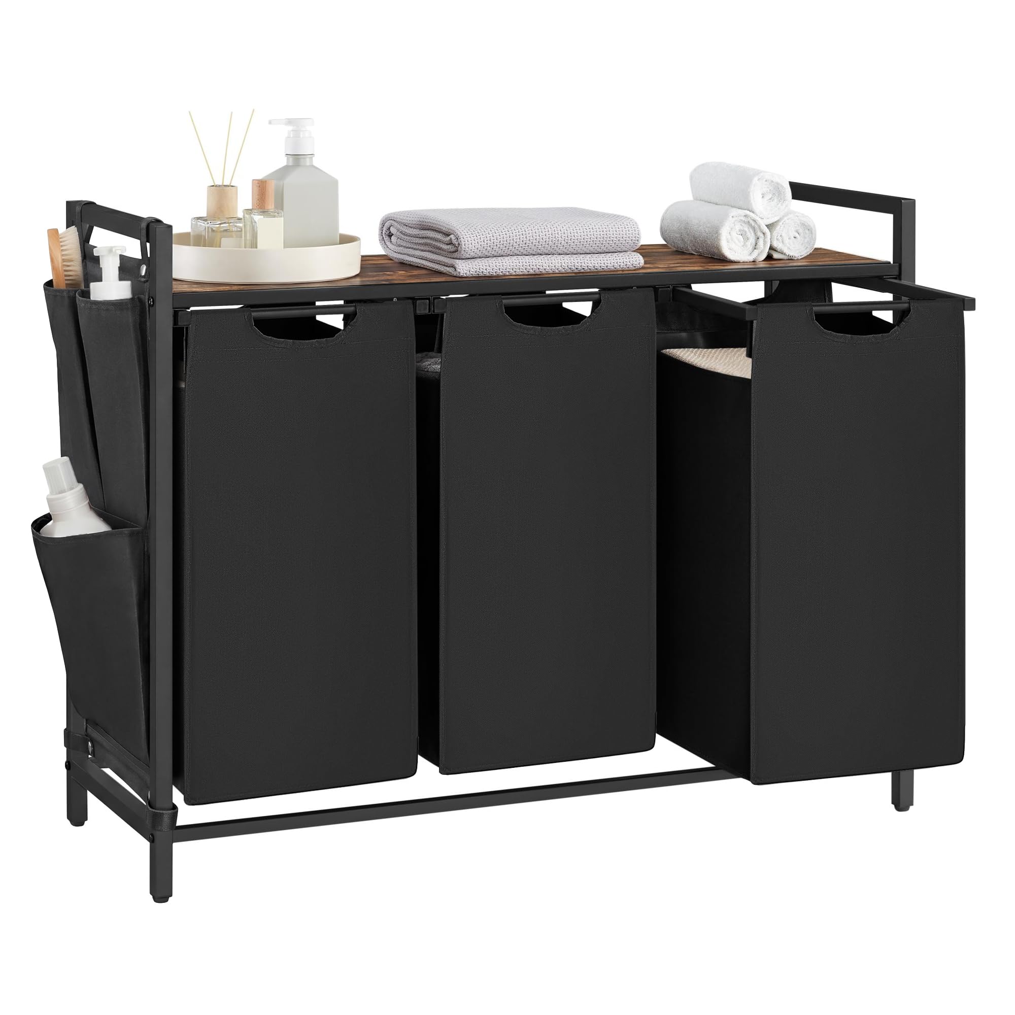 3-Compartment Laundry Hamper with Shelf