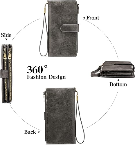 Miniatura 5 de GOIACII Carteras para Mujer de Gran Capacidad Portador de Tarjetas de Crédito Cartera Rfid Mujer Doble Cremallera Bolsillo Cuero Bifold Damas