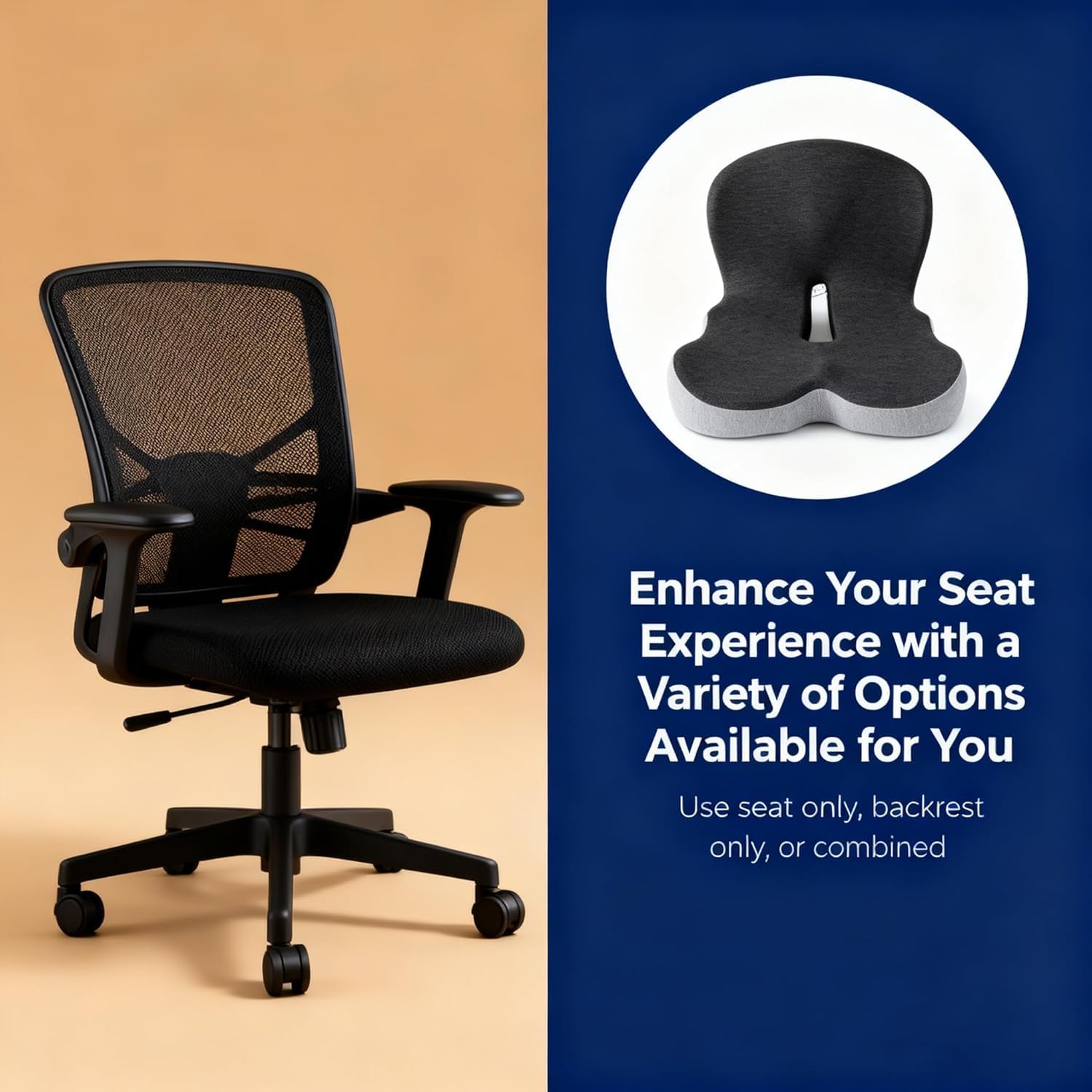 gresonic Cuscino per sedile in memory foam ad alta densità, design ergonomico per il massimo sollievo dal dolore alla schiena e alla sciatica (nero&grigio)