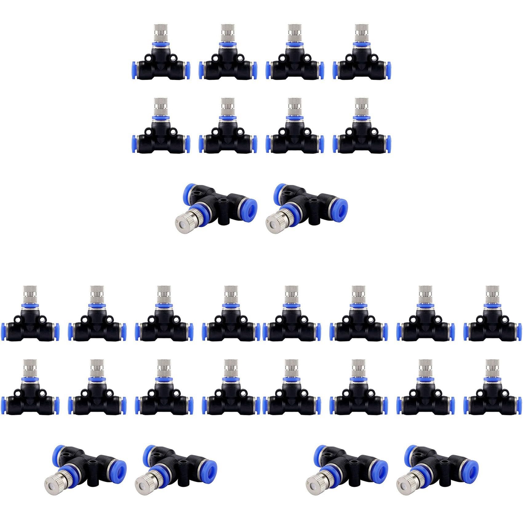 Jnchdghwa Blue&Black Misting Nozzle Kit 1/4-Inch With Nozzle Cooling Device Connectors For Outdoor Water Mister Cooling System 30Pcs