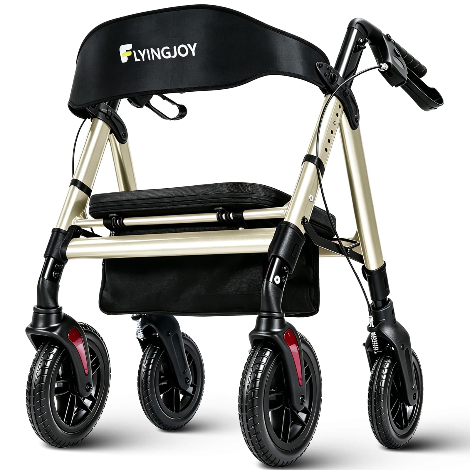 Andador rodante resistente con asiento, plegable bariátrico con ruedas grandes de 8 pulgadas, soporta hasta 450 libras, champán