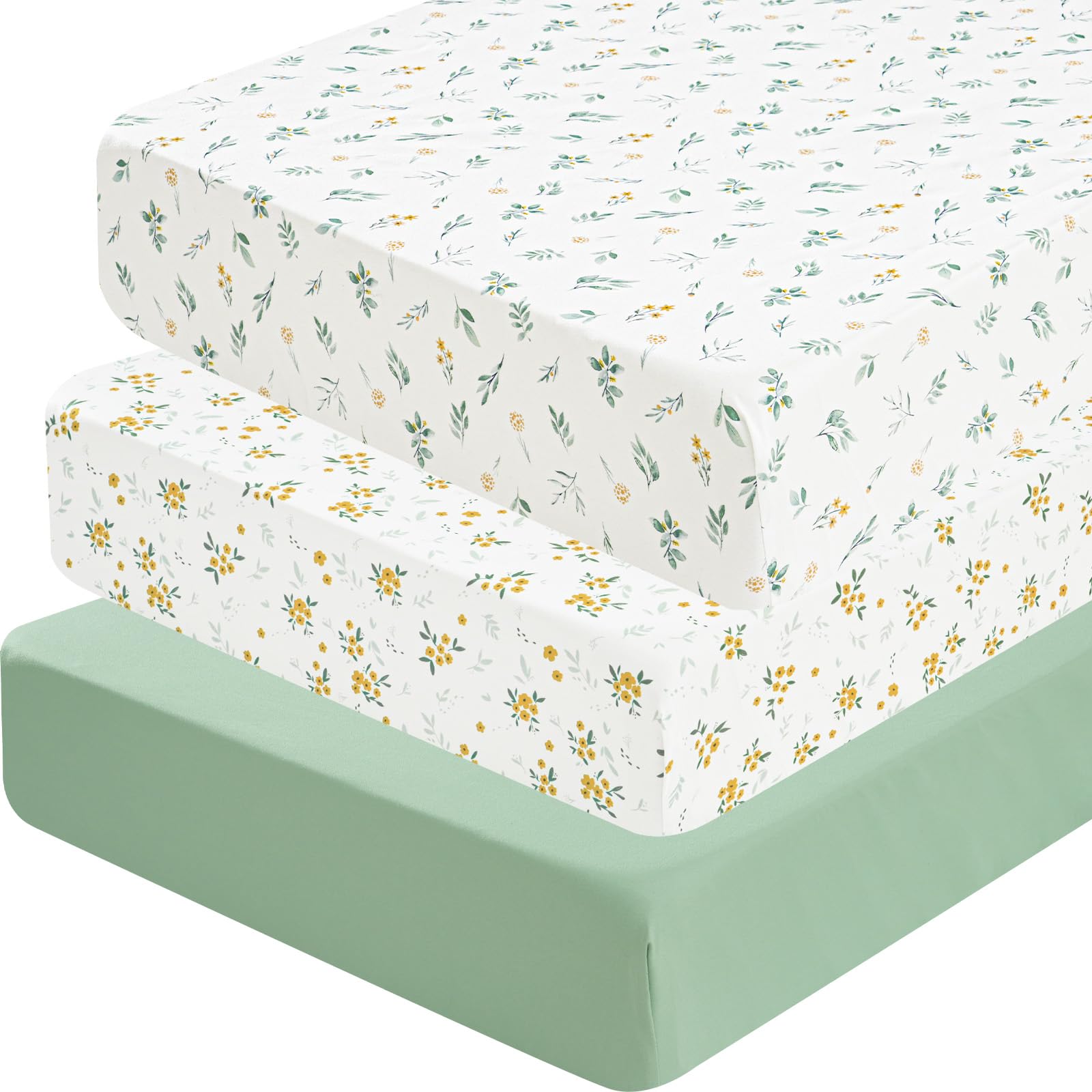 david's kids 3 pack fitted crib sheets, ultra soft breathable comfortable baby sheet set for boys girls neutral, 28x52 inch fits standard crib and toddler mattresses, leaf & floral