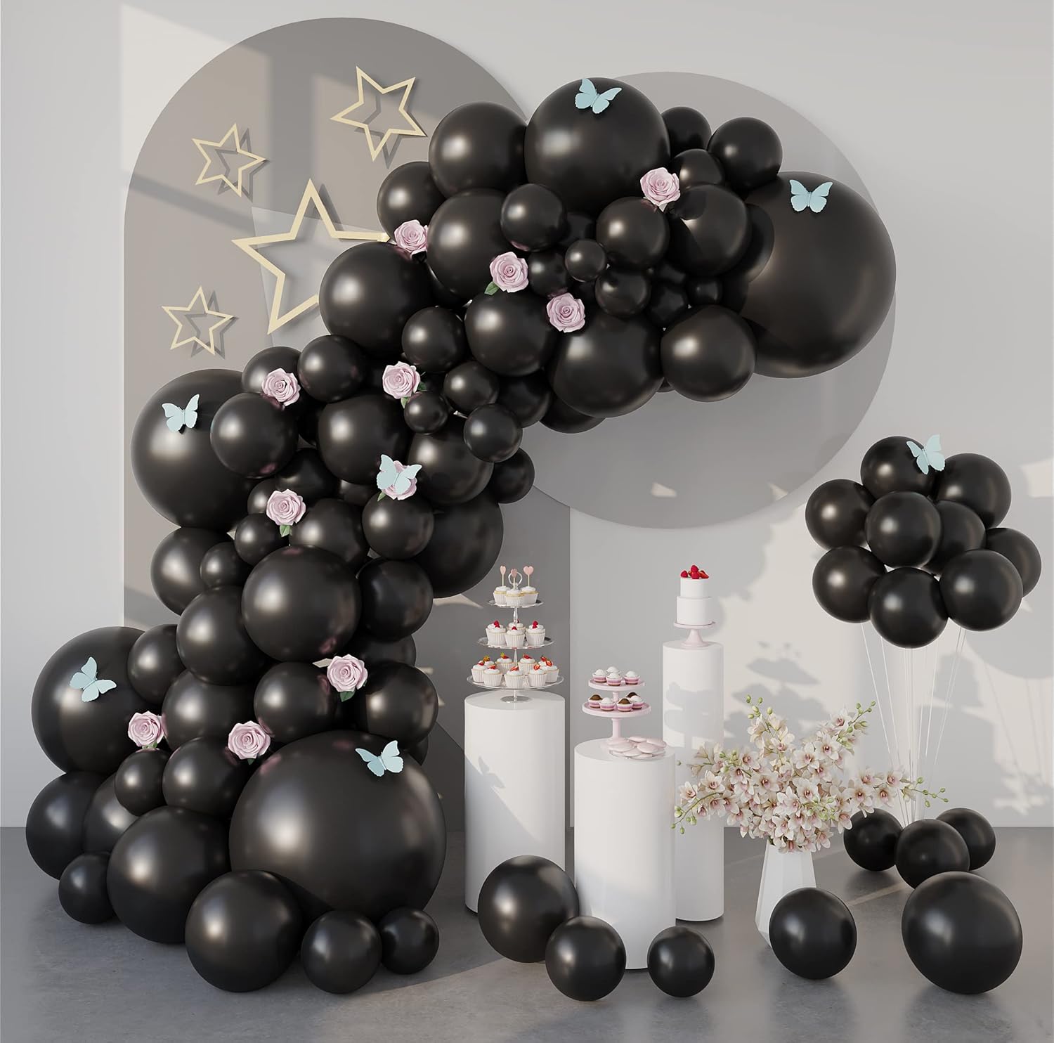 Party Latex Balloons, 18"+12"+10"+5" Black Balloons Arch Kit as Birthday Party Balloons Gender Reveal Balloons Baby Shower Balloons Wedding Anniversary Bridal Shower Party Decorations