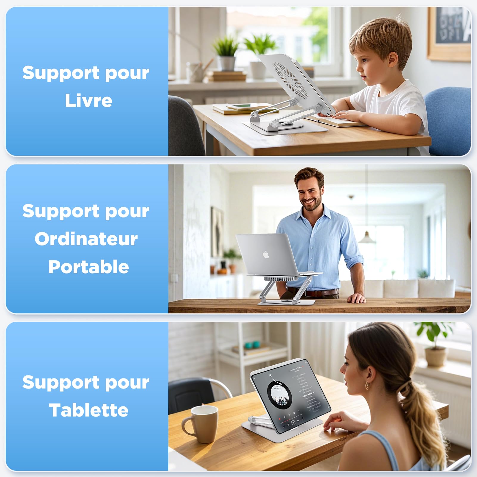 ICARE Support Ordinateur Portable avec Ventilateur Magnétique Rotation 360° Capacité 10 KG 18dB Argent
