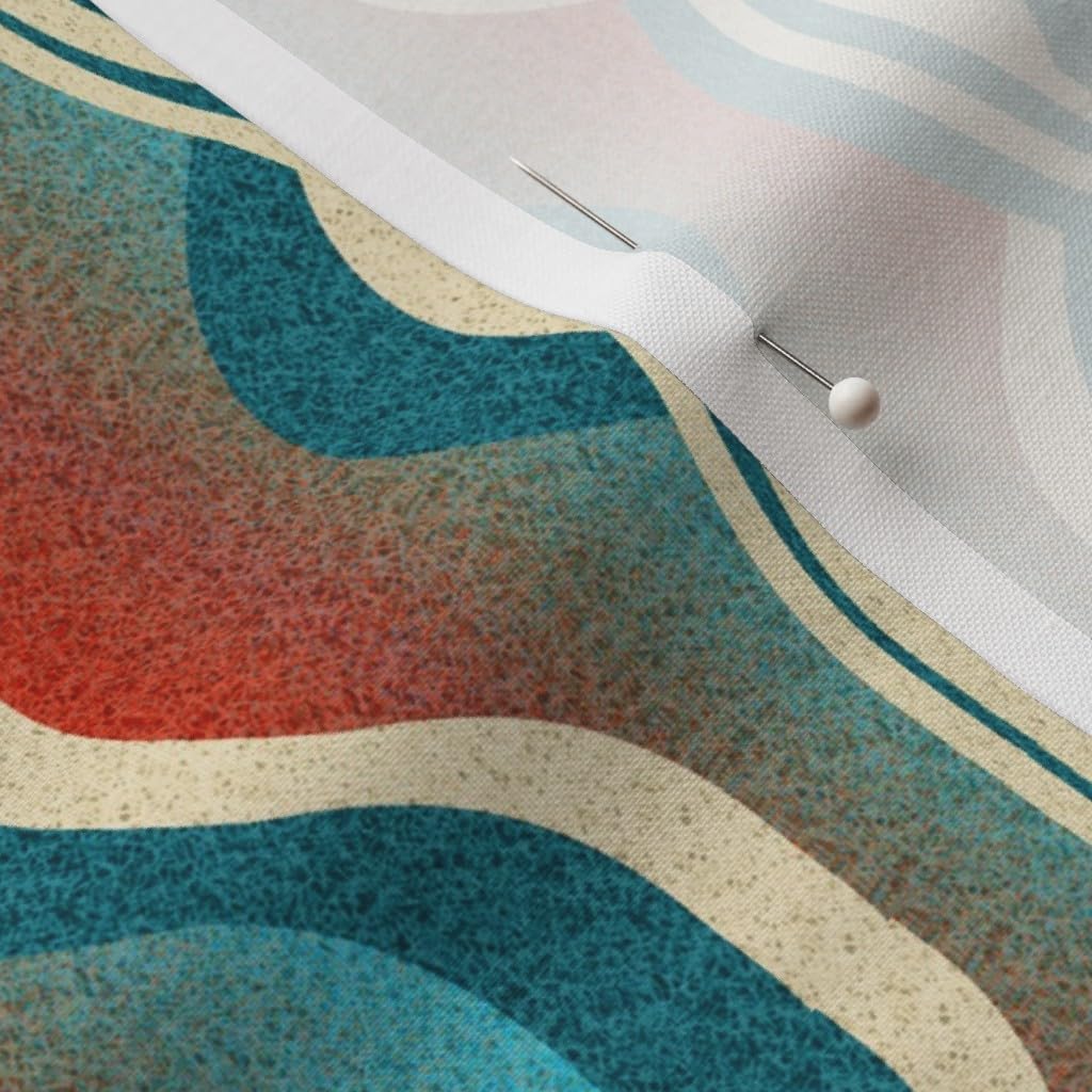 Spoonflower Fabric - Red Sand Blue Turquoise Waves Art Deco Sea Stripes Cream Geometric Printed on Petal Signature Cotton Fabric by The Yard - Sewing Quilting Apparel Crafts Decor