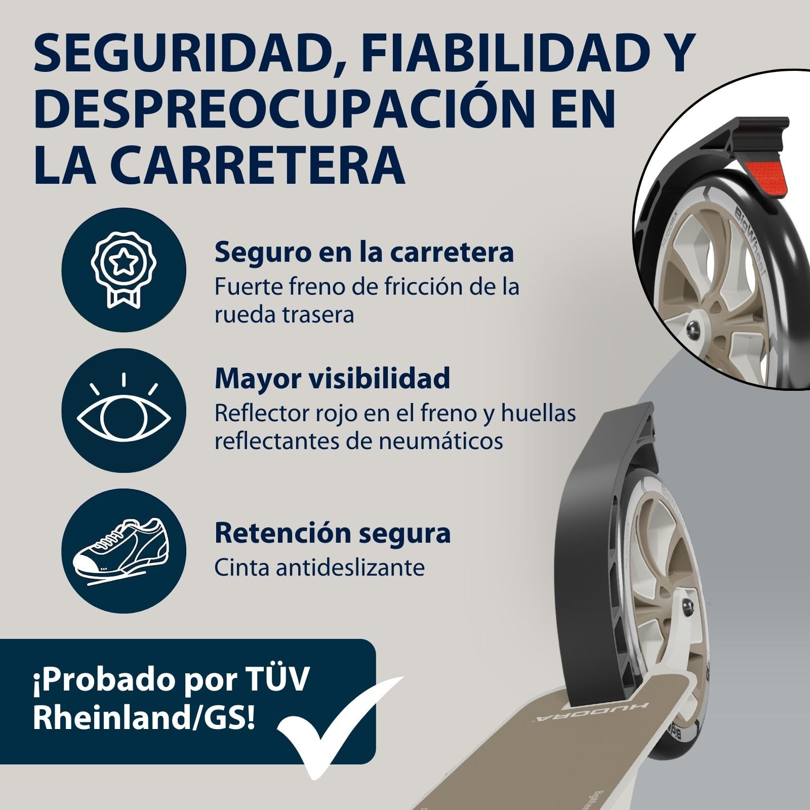 HUDORA BigWheel 205 Advanced Scooter - Patinete de Aluminio cómodo para hasta 100 kg - Patinete Plegable y Ajustable en Altura - Scooter para niños/Adolescentes y Adultos