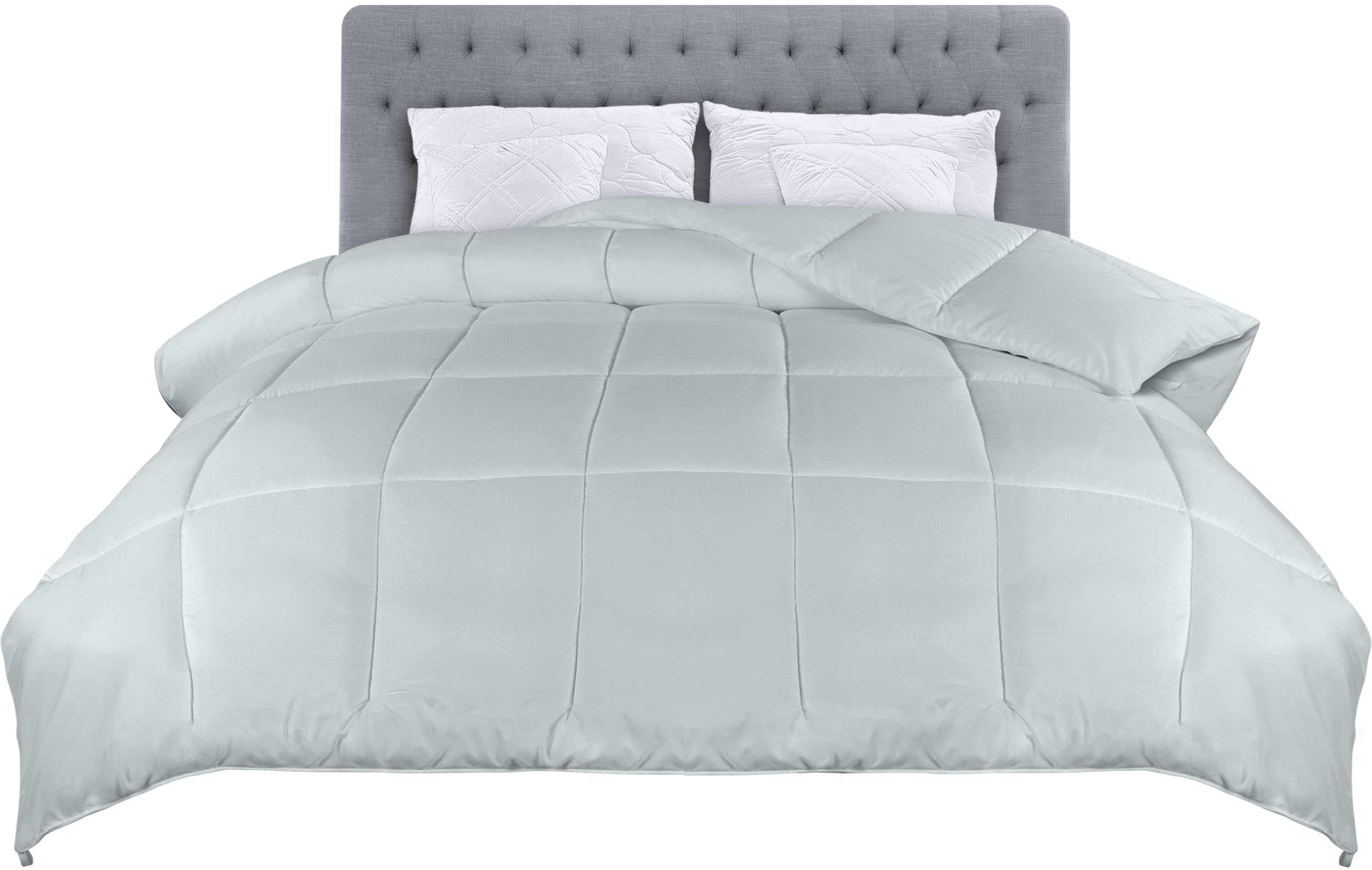 Utopia Bedding Comforters King UK Size, All Season Duvet Insert, Down Alternative Box Stitched Bed Comforter with Corner Tabs, Machine Washable (Light Grey)