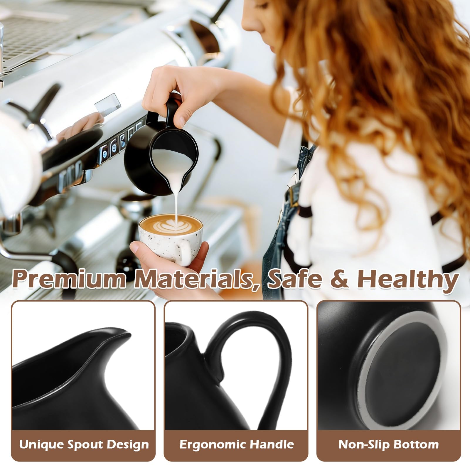 Set di latte e zucchero in ceramica con coperchio, brocca per il latte e zuccheriera su vassoio di legno, elegante servizio per il caffè, adatto al microonde e alla lavastoviglie (nero)