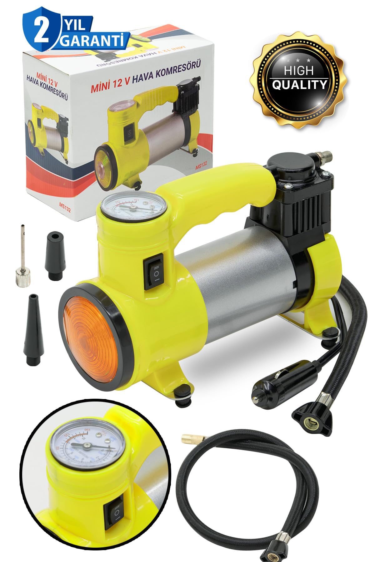 Pro Seri Çelik Gövde Pistonlu 12 V 100 Psi Dakikada 85 Lt Araç Araba Lastik Bot Şişirme Kompresörü