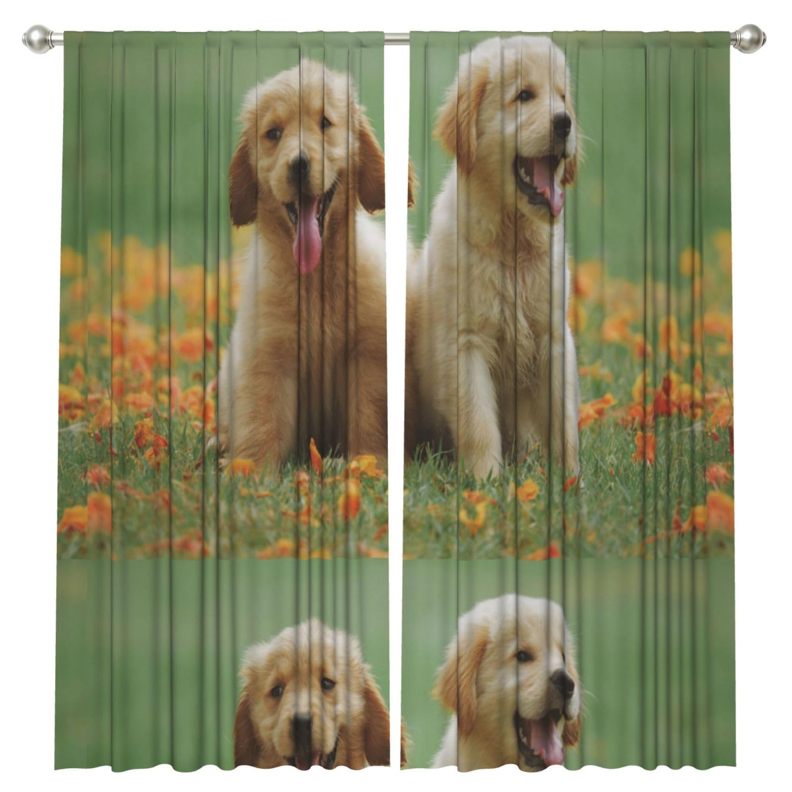 InOmak Yellow Labrador Retriever Puppies, 2 Panels Window Curtains 52 x 84 Inch Blackout Curtains for Living Room Bedroom