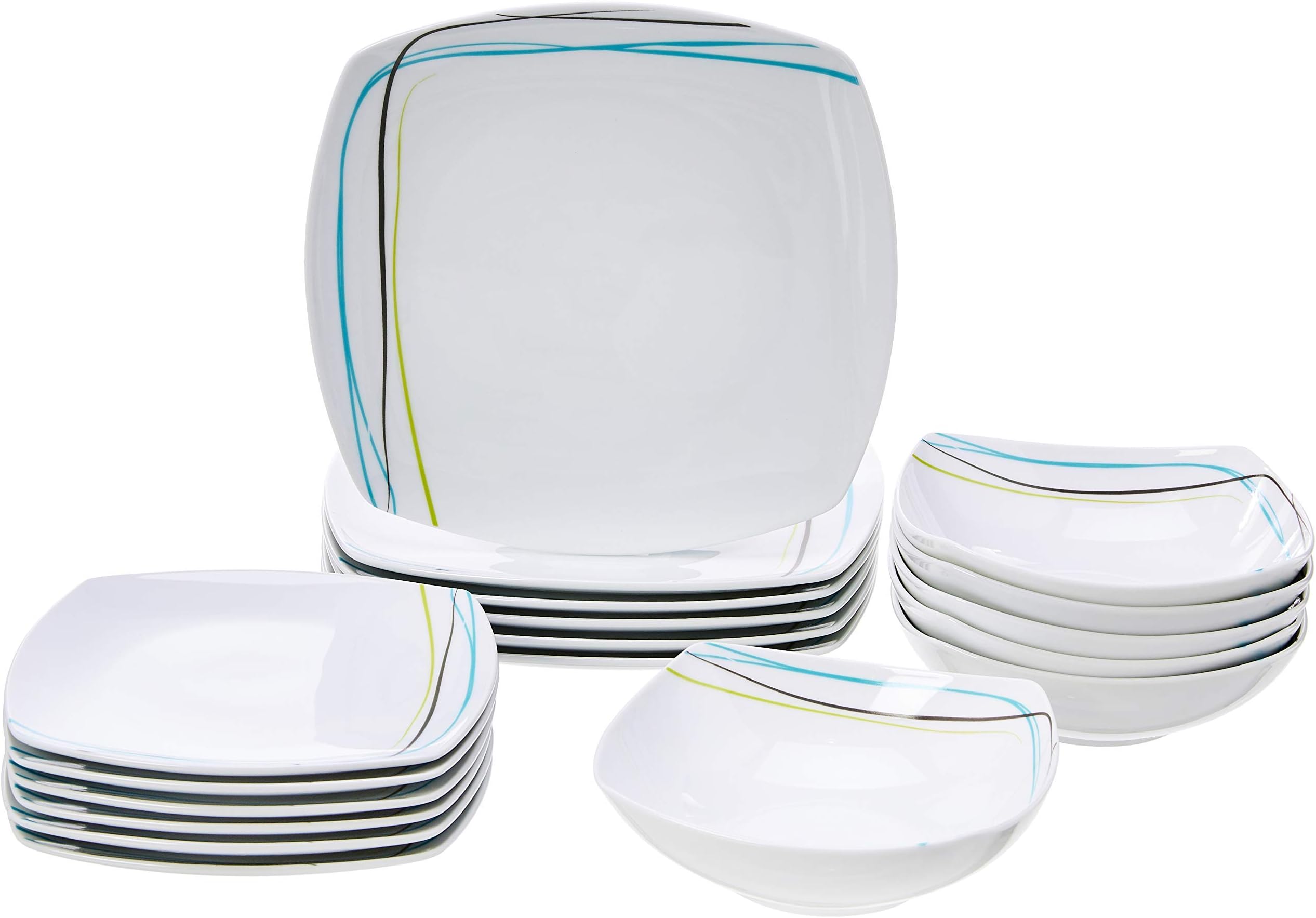 Amazon Basics 18Piece Dinnerware Set Modern Elegance, Service for 6