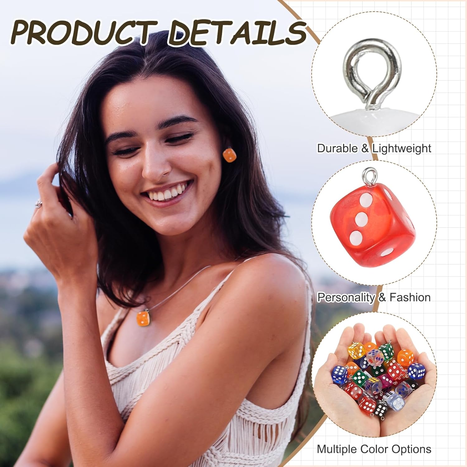 MECCANIXITY Dice Beads Charm 3D Cube Acrylic Dice Charm Pendant Fun Beads for Jewelry Making - Image 3