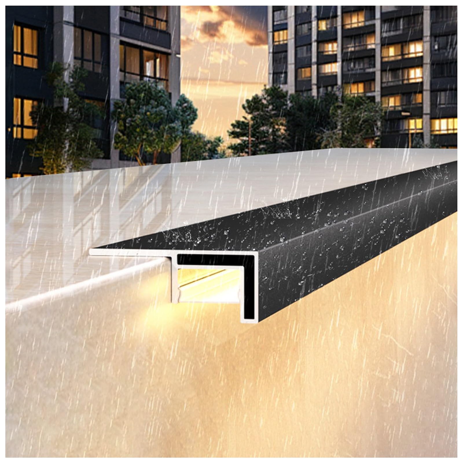 Lxlzyxsf One Color Parapet Walls Rain Diverter With Led Light Channel, Aluminum Drip Edge Flashing For Windowsill Ledge/Roof Nose, Cuttable Customizable(71"/1803Mm L)