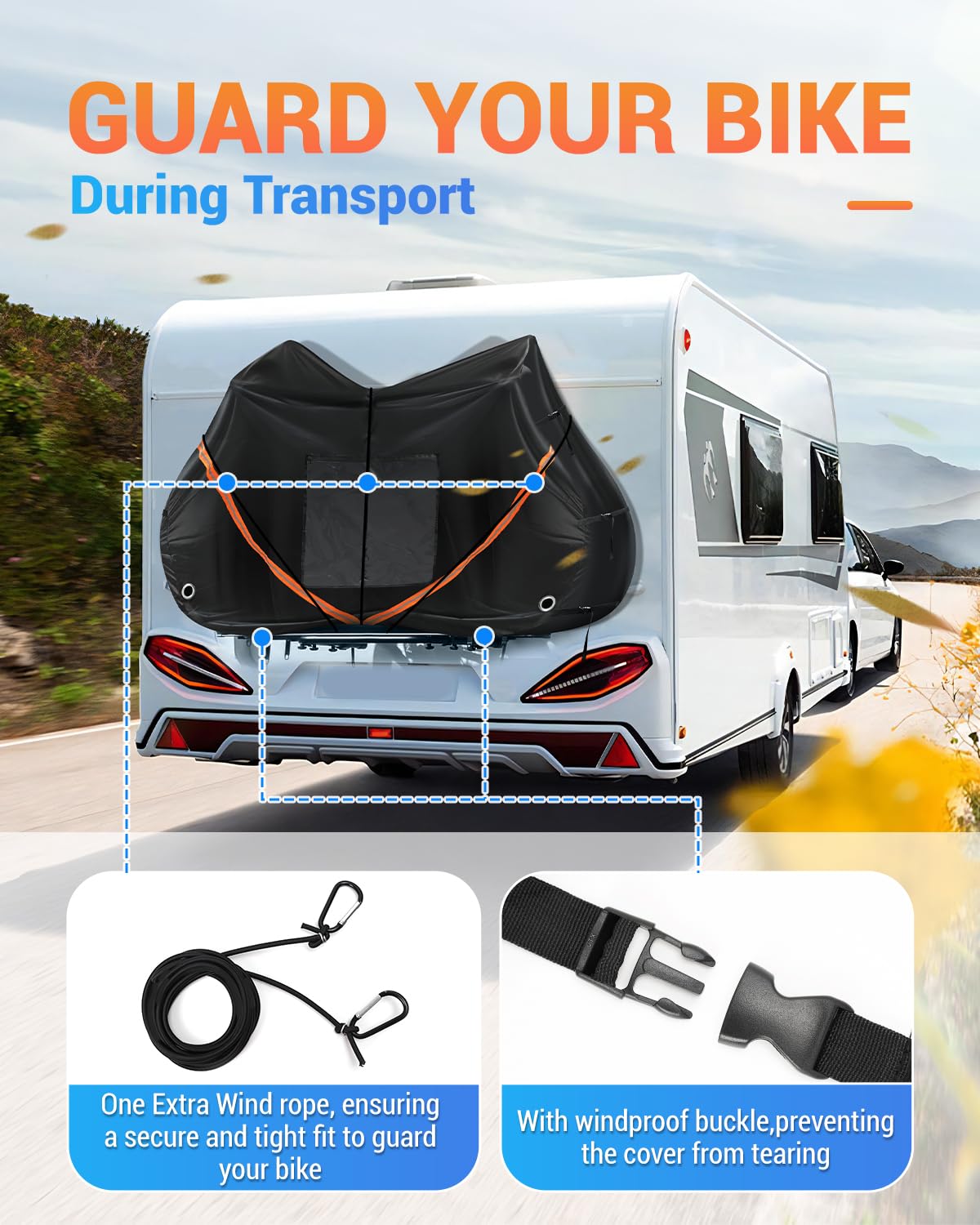 SUPAREE Housse Vélo Exterieur Protection Housse de Velo Impermeable 2 Velos Bache Velo Transport 420D Oxford Heavy Duty pour Camping Car Voiture Voyages (82*36*50 Pouces)