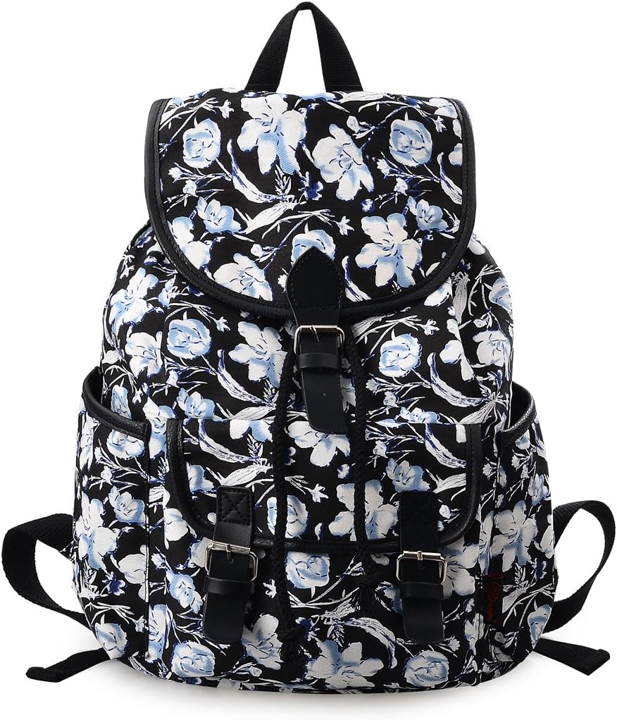 Canvas Backpack Floral Printed Backpack 3 Pieces School Bag for Teen Girls