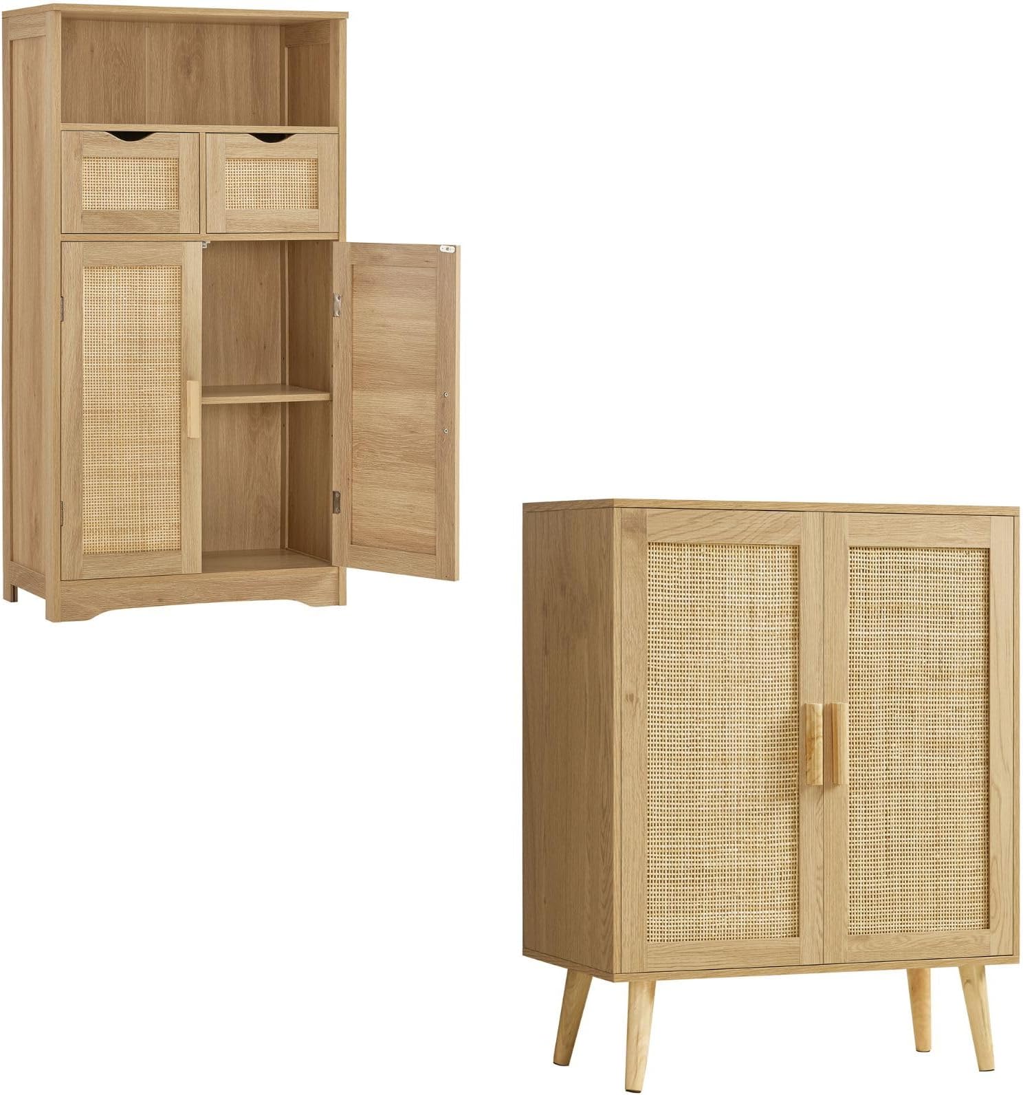 Amazon.com: Iwell Storage Cabinet, Bathroom Cabinet with 2 Rattan Doors ...