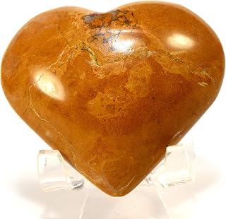 2.3" 100g Yellow Orange Limonite Puffy Heart Polished Natural Gemstone Quartz Crystal Mineral Specimen - Peru + Stand