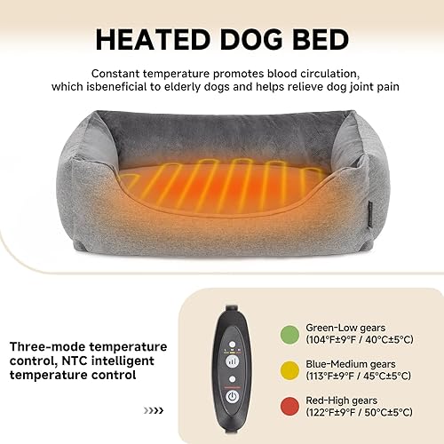 Miniatura 4 de Cama térmica para perros con almohadilla térmica de detección automática, 3 ajustes de temperatura y cable resistente a las masticaciones,