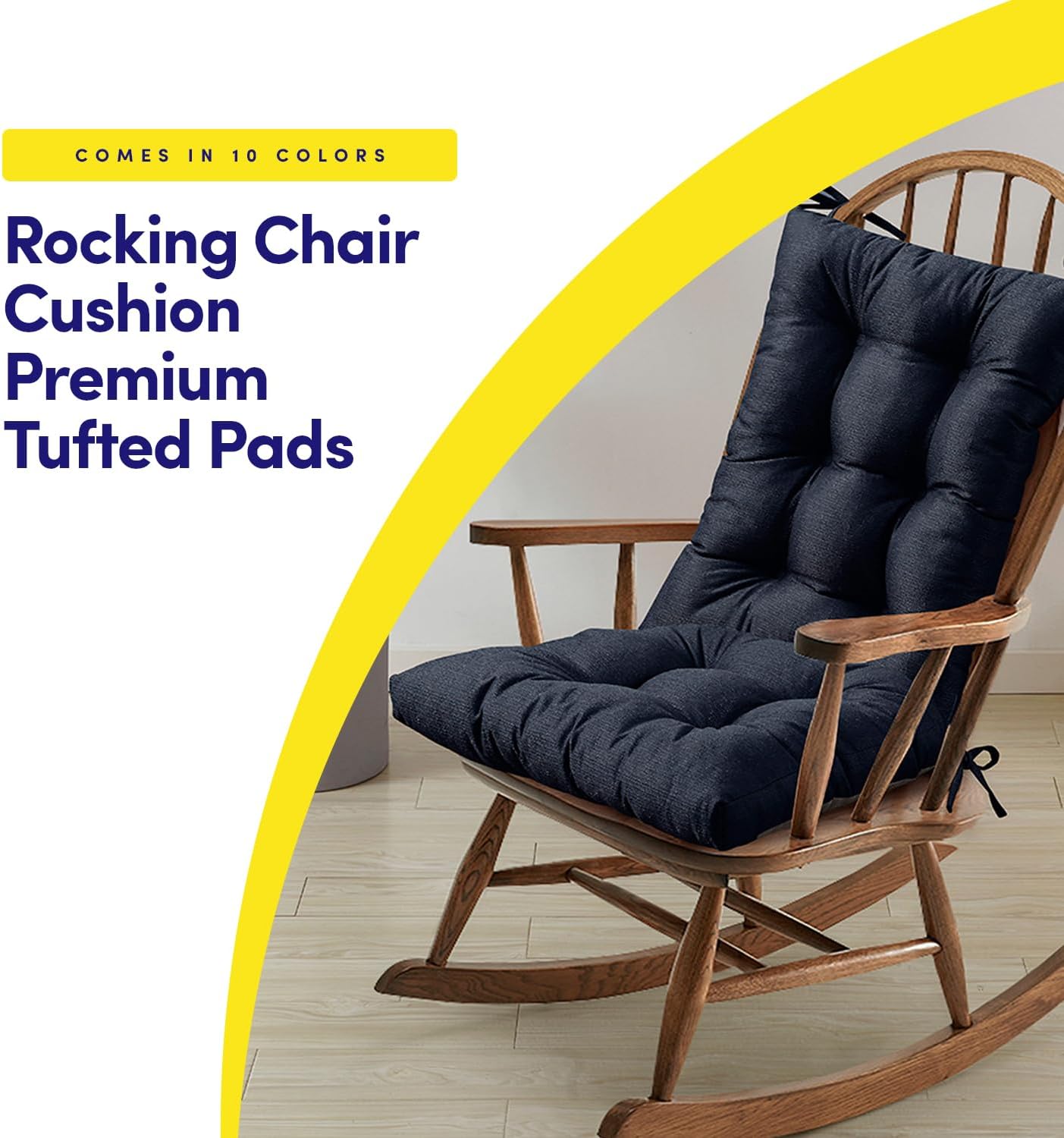 Sweet Home Collection Rocking Chair Cushion Premium Tufted Pads Non Skid Slip Backed Upper and Lower with Ties, 2 Piece Set, Navy Blue (Pack of 1)