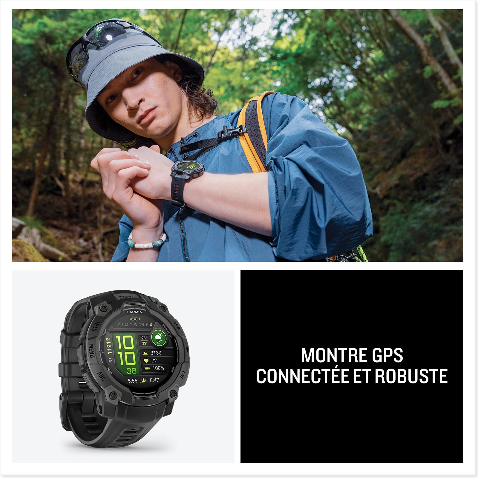 Garmin [renewed Instinct 3, AMOLED - Montre GPS Robuste et connectée – Noir avec Bracelet Noir – Boîtier 45 mm, (Reconditionné)