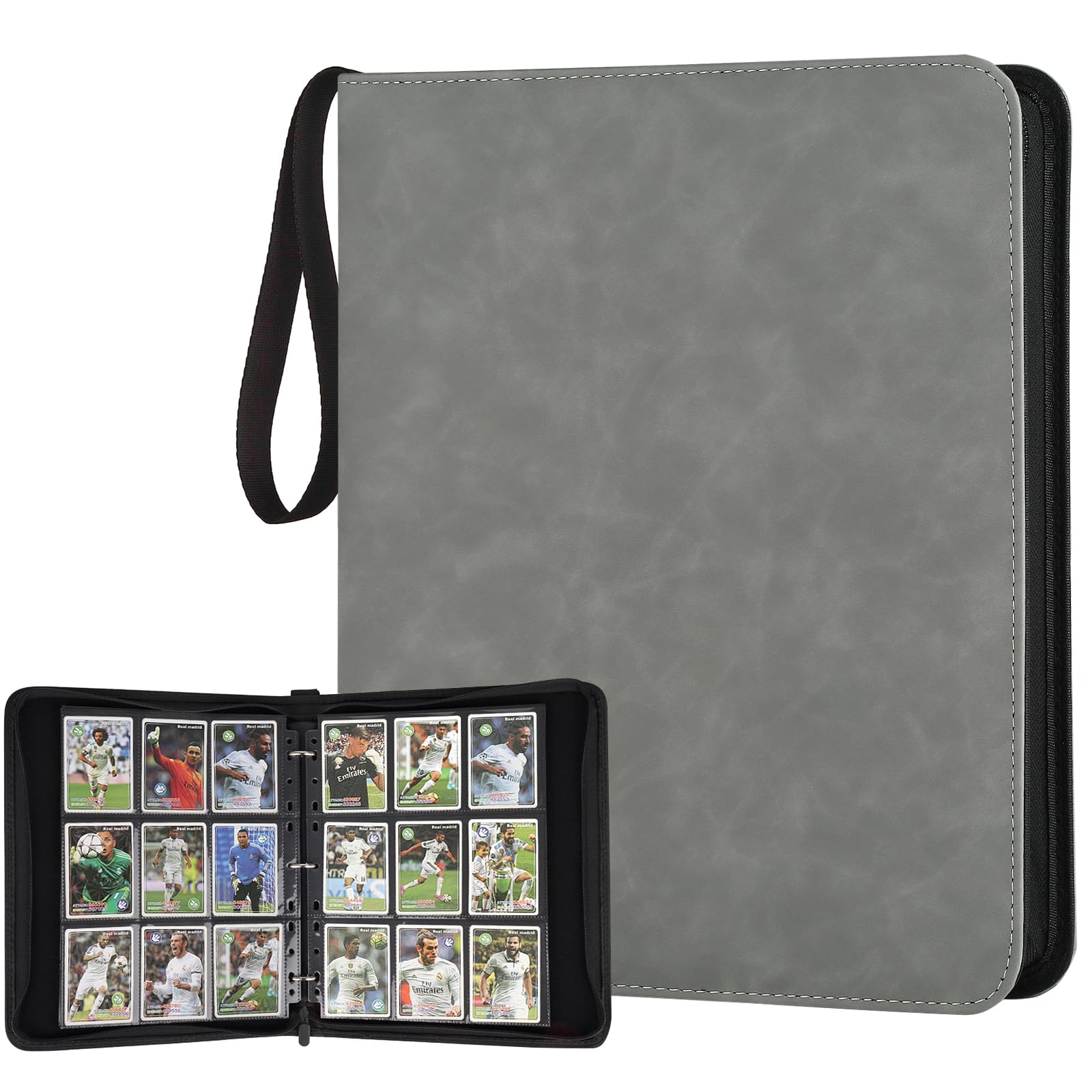 GERMUN Segregator na karty kolekcjonerskie, wysokiej jakości, 9 kieszeni, 720, dwustronny segregator z PU, album kolekcjonerski, etui na karty MTG, TCG, karty sportowe (szary)