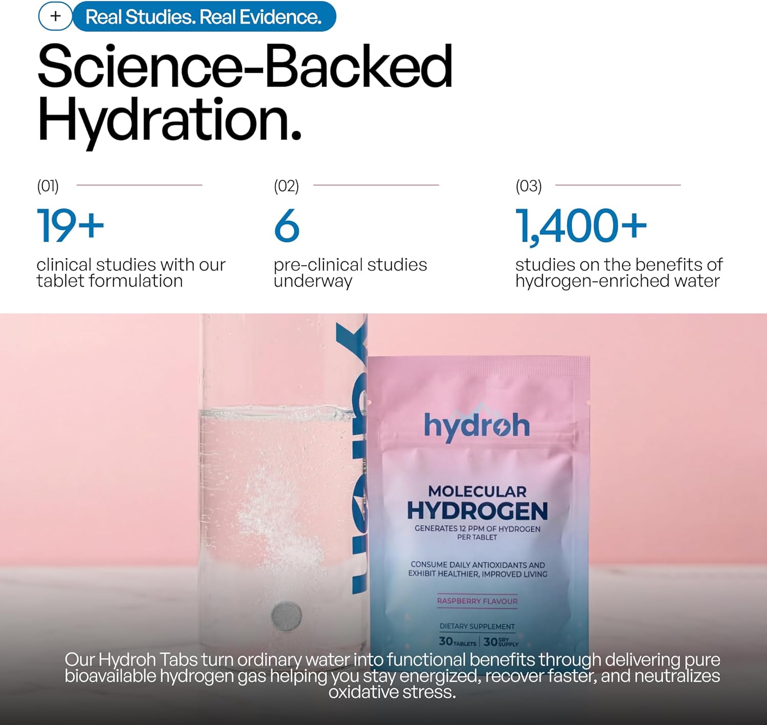 Hydrogen Water Tablets, Molecular Hydrogen Tablets for Drinking Water, Antioxidant-Rich, Supports Brain Energy & Health - Quick-Dissolving - Raspberry H2 Tabs - (30-Day Supply) (Raspberry)