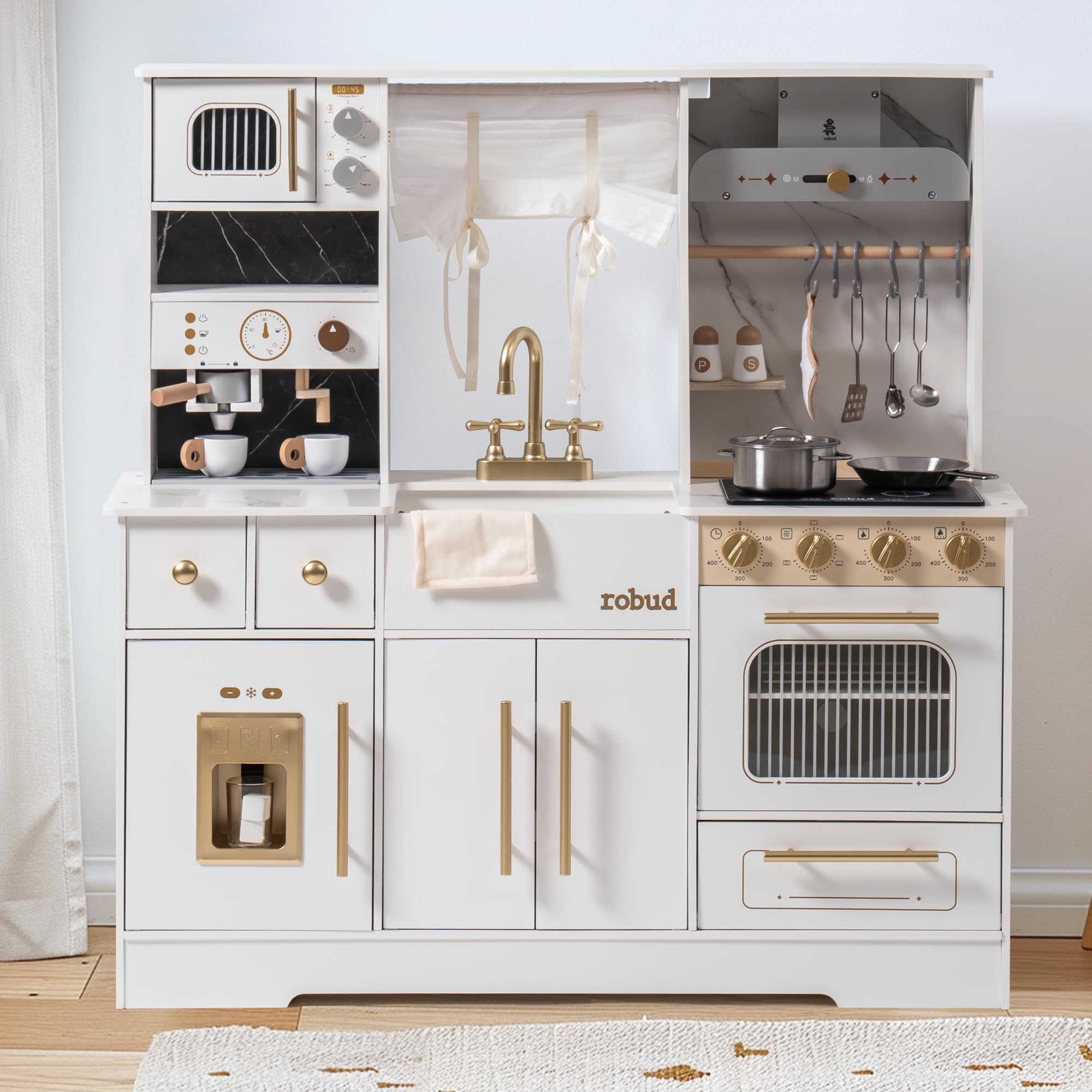 set kitchen robud wooden modern white utensili giocoso