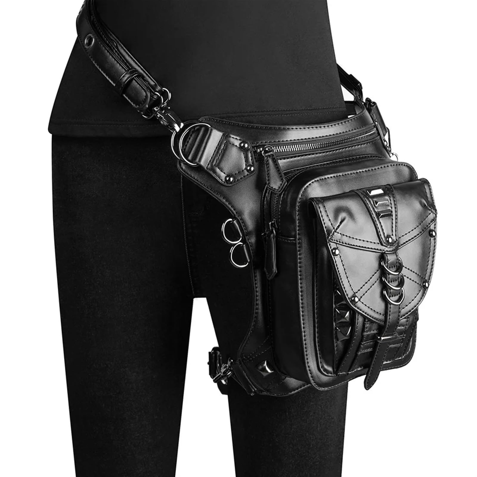 Bolsa de Pierna Riñonera for Mujer, Estilo Steampunk, de Piel sintética, Tipo Bandolera, for Motocicleta